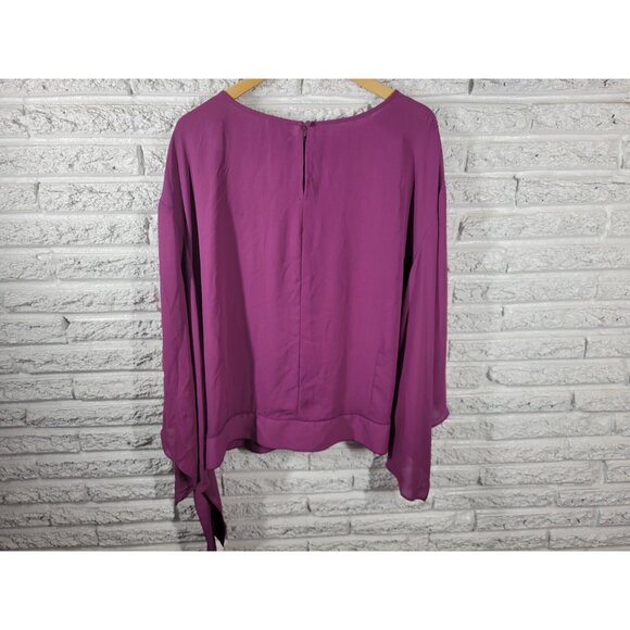 Worthington Women Top 2X Plus Asymmetric Sleeve Purple Tie Hem Keyhole PUR62E - Picture 6 of 9
